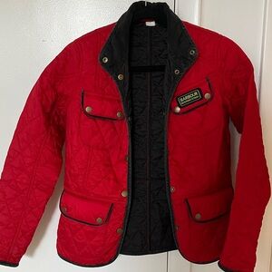 Barbour Women’s red quilted Field Jacket with Corderoy trim